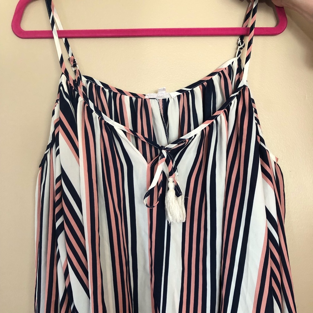Striped Cold Shoulder Spaghetti Strap Blouse